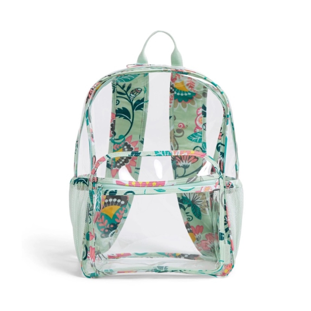 Vera Bradley Clearly Colorful Clear Large Backpack in Mint Flowers NWT